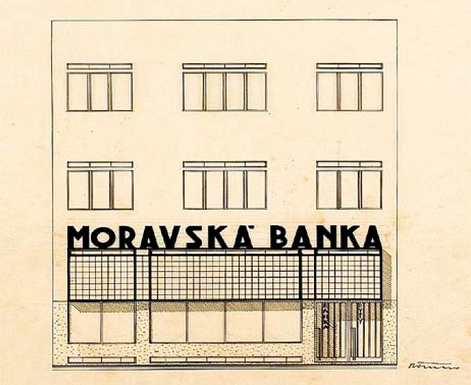 Návrh filiálky Moravské banky v Holešově, B. Fuchs, 1928